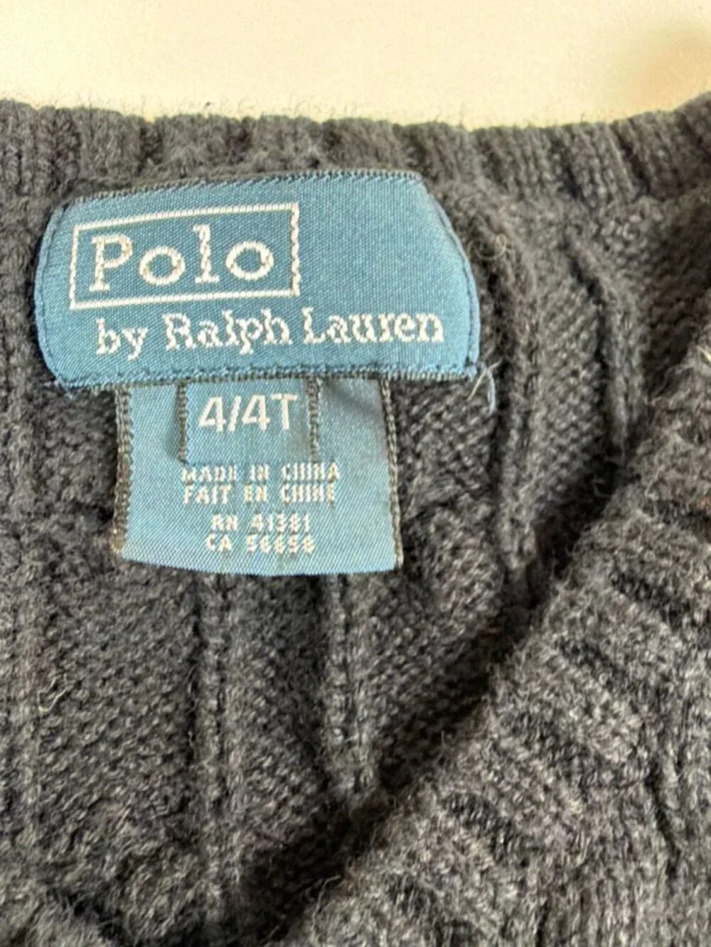Polo Ralph Lauren Toddler 4T Black Cable Knit V-Neck Sweater Vest Retro Cotton - Picture 3 of 4